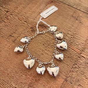 Polished Silver Heart Charm Bracelet for Women